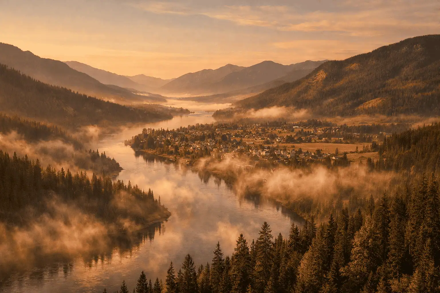 Thompson River Valley near Chase, British Columbia, mountain landscape and river